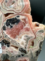 Rhodochrosite Slab #7 – Pink Banded Rhodochrosite with Black Matrix & Natural Cavities