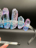 Pastel Rainbow Handmade Natural Crystal Crown Headband – Aura-Coated Crystal Points &  Crescent Moon