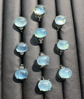 Natural Aquamarine Adjustable Stainless Steel Ring – Genuine Aquamarine Cabochon Ring