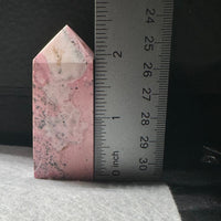 Rhodochrosite Four-Sided Tower #6 – Rose Pink, Cream & Black Matrix Crystal Point