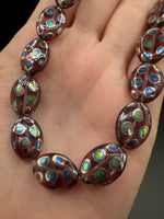 Purple Czech Glass Peacock Eye Oval Bead Strand – Iridescent Jewelry Making Beads