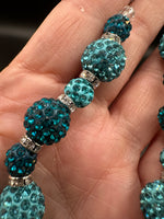 Turquoise & Teal Rhinestone Round Bead Strand with Silver Spacer Rings