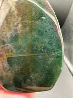 Ocean Jasper Polished Arrow Flame Freeform  #3 – Deep Green & Red Speckled – 92g