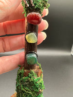 Natural Clear Quartz Crystal Palm Broom with Green Moss & Woodland Décor