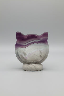 Cat Head Shape Rainbow Fluorite Bowl Carving #1