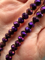 Metallic Plum Purple Faceted Glass Bead Strand – Round Coated Glass Beads for Jewelry Making