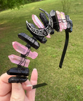 Pink & Black Handmade Natural Crystal Crown Headband