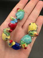 Colorful Ceramic Bird Bead Strand – Hand Painted Glazed Novelty Birds – Jewelry Making & Craft Supplies