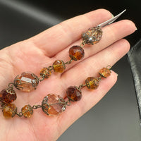 Amber & Champagne Faceted Glass Bead Strand with Antique Brass-Tone Metal