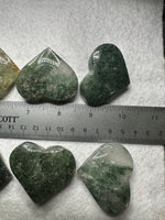 Green Mica in Quartz Heart | Polished Natural Crystal Heart | Green Mica Quartz Pocket Stone