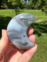 Moss Agate Carved Moon #5