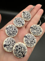 Ivory Glass Tree of Life Disc Bead Strand – Black Floral Design