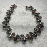 Iridescent Smoky AB Glass Teardrop Bead Strand – Red Faceted Spacer Beads