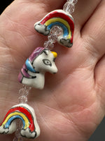 Handmade Lampwork Glass Unicorn & Rainbow Bead Strand – Whimsical Fantasy Glass Beads for Jewelry Making & Crafts