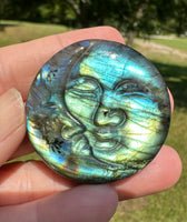 Labradorite Moon and Sun Carving with Case
