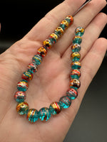 Aqua Confetti Glass Graduated Bead Strand – Metallic Round Jewelry Making Beads