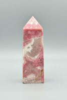 Rhodochrosite Four-Sided Tower #1 – Rose Pink and Cream Polished Crystal Point