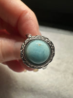 Natural Larimar Adjustable Stainless Steel Ring – Round Cabochon Gemstone Ring