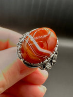 Vintage Style Carnelian Stainless Steel Adjustable Ring #7