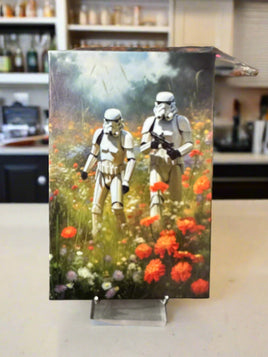 Storm Troopers in a Field of Flowers Framed Canvas Print