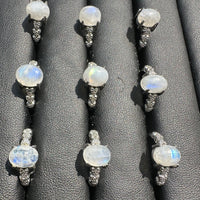 Natural Sri Lankan Moonstone Adjustable Stainless Steel Ring – Blue Flash Gemstone Ring