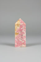 Rhodochrosite Four-Sided Tower #3 – Rose Pink, Cream & Tan Polished Crystal Point