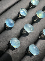 Natural Aquamarine Adjustable Stainless Steel Ring – Genuine Aquamarine Cabochon Ring