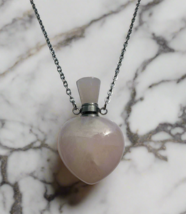 Rose Quartz Heart Shape Perfume/Essential Oil Bottle Necklace