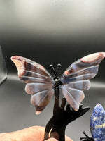 Assorted Natural Crystal Butterfly Wings with Decorative Cat Metal Stand