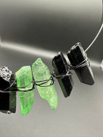 Green & Black Handmade Natural Crystal Crown Headband – Aura-Coated Crystal Points & Crescent Moon