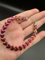 Multi-Color Hematite-Plated Heart Bead Strand – Metallic Pink, Copper & Gold