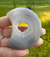 Druzy Agate Geode Carved Moon