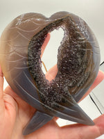 Amethyst Agate Heart Wings Carving with Stand #1