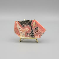 Natural Rhodochrosite Slab #14 – Pink Banded Mineral Specimen with Black Matrix & Natural Vugs