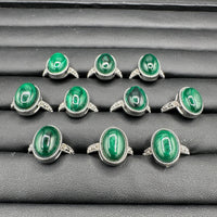 Natural Malachite Adjustable Stainless Steel Ring – Oval Gemstone Cabochon Ring
