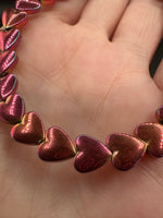 Multi-Color Hematite-Plated Heart Bead Strand – Metallic Pink, Copper & Gold