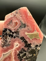 Natural Rhodochrosite Slab #14 – Pink Banded Mineral Specimen with Black Matrix & Natural Vugs