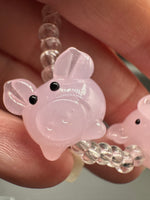Pink Glass Pig Bead Strand – Handmade Lampwork Pig Beads with Clear Glass Spacer Beads for Jewelry Making & Crafts