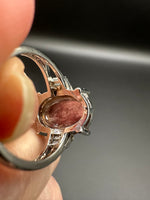 Natural Lepidolite Adjustable Stainless Steel Ring – Oval Purple Gemstone Crystal Ring