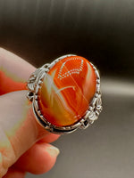 Vintage Style Carnelian Stainless Steel Adjustable Ring #8