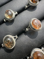 Natural Rutile Quartz Adjustable Stainless Steel Ring – Oval Cabochon – Golden Rutilated Quartz