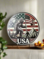 Sasquatch With American Flag Novelty Tin Sign