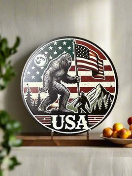 Sasquatch With American Flag Novelty Tin Sign