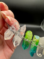 Clear Quartz & Blue Green Aura Crystal Crown Headband – Crescent Moon