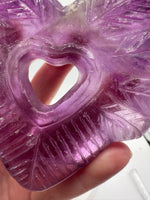 Purple Fluorite Decorative Carved Heart with Stand #7