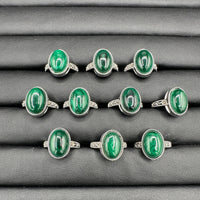Natural Malachite Adjustable Stainless Steel Ring – Oval Gemstone Cabochon Ring