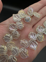 Clear Iridescent Glass Leaf Bead Strand – Aurora Borealis Finish