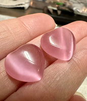 Pink Fiber Optic Cats Eye Puffy Heart Pair