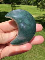 Moss Agate Carved Moon #7