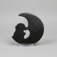 Silver Sheen Obsidian Moon With Snowman Carving